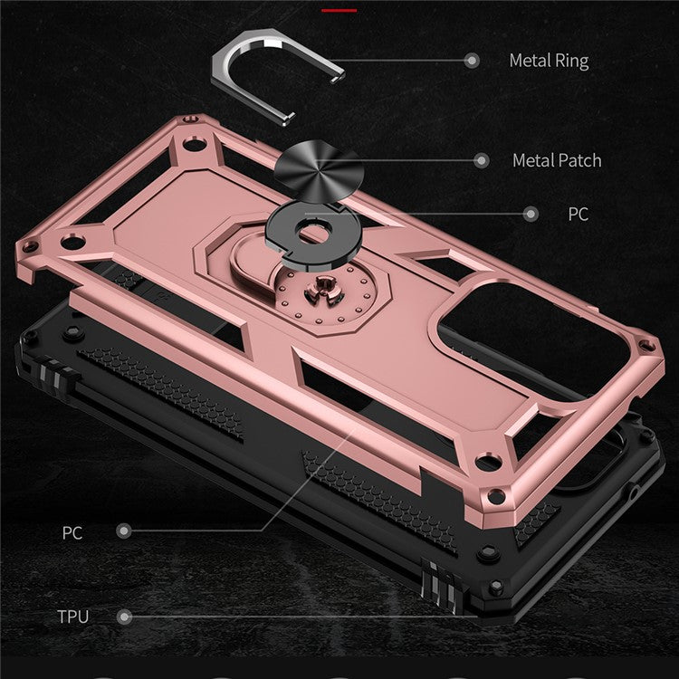 For Samsung Galaxy A53 5G PC + TPU Hybrid Phone Case with Ring Kickstand Built-in Magnetic Metal Plate - Rose Gold