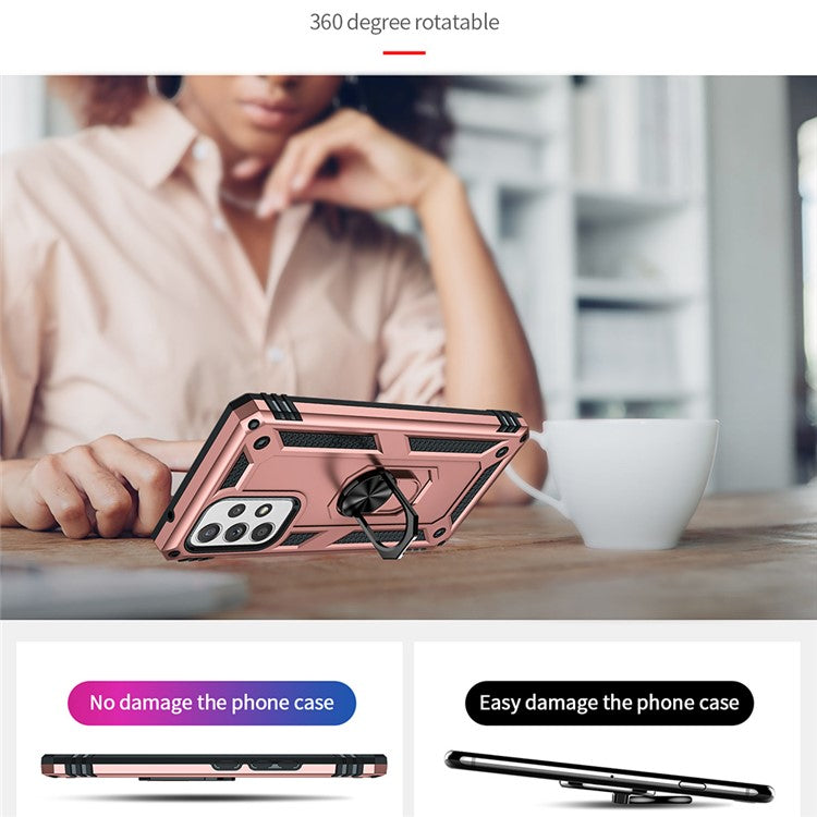 For Samsung Galaxy A53 5G PC + TPU Hybrid Phone Case with Ring Kickstand Built-in Magnetic Metal Plate - Rose Gold