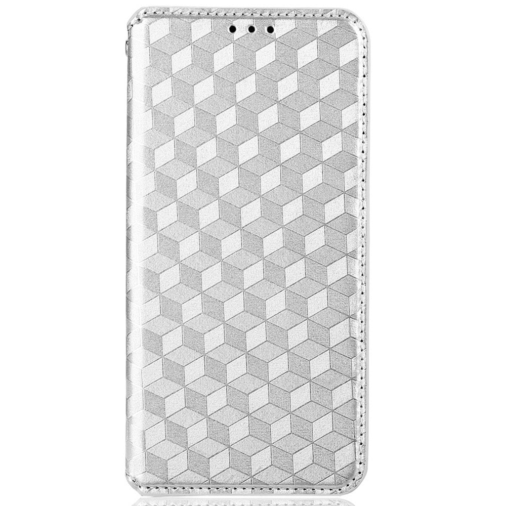 Leather Wallet Case for Samsung Galaxy S20 Ultra, Stand Feature Imprinted Rhombus Magnetic Absorption Flip Protective Cover - Silver