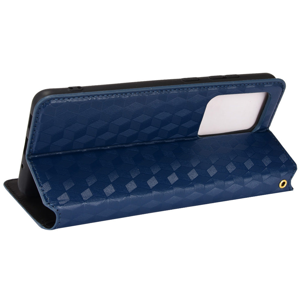 Leather Wallet Case for Samsung Galaxy S20 Ultra, Stand Feature Imprinted Rhombus Magnetic Absorption Flip Protective Cover - Blue