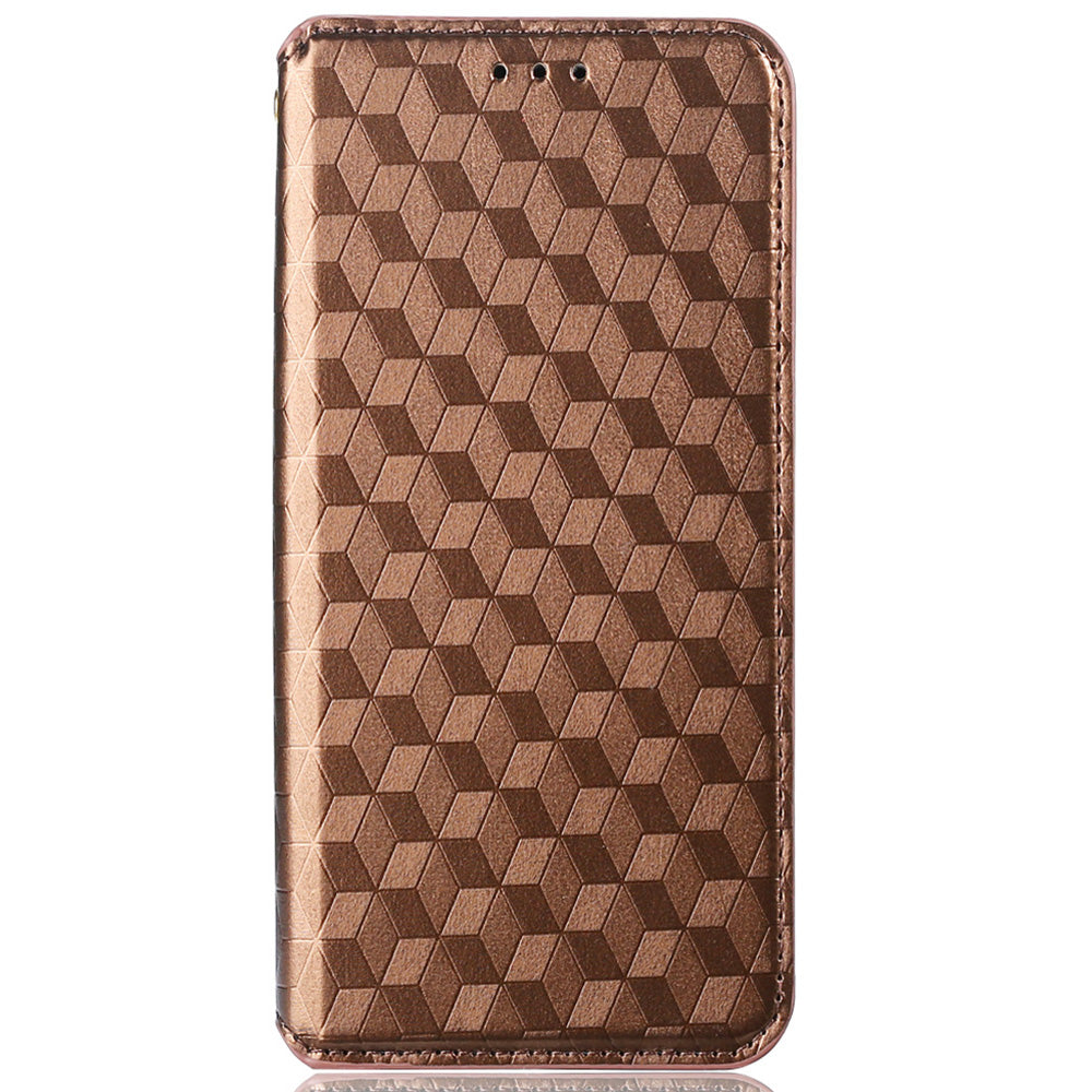 Leather Wallet Case for Samsung Galaxy S20 Ultra, Stand Feature Imprinted Rhombus Magnetic Absorption Flip Protective Cover - Brown