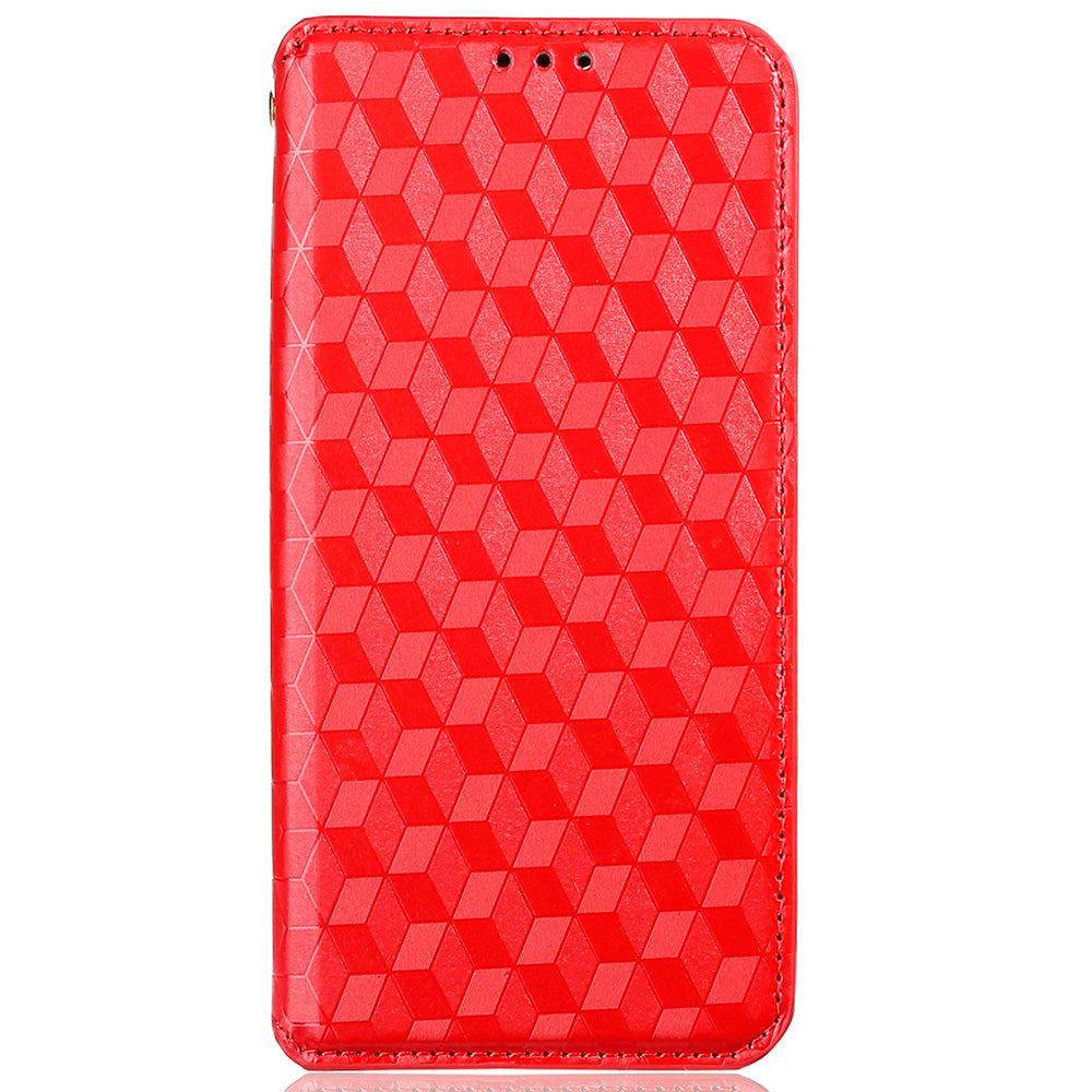Leather Wallet Case for Samsung Galaxy S20 Ultra, Stand Feature Imprinted Rhombus Magnetic Absorption Flip Protective Cover - Red