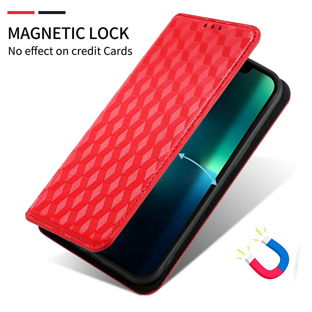 Leather Wallet Case for Samsung Galaxy S20 Ultra, Stand Feature Imprinted Rhombus Magnetic Absorption Flip Protective Cover - Red