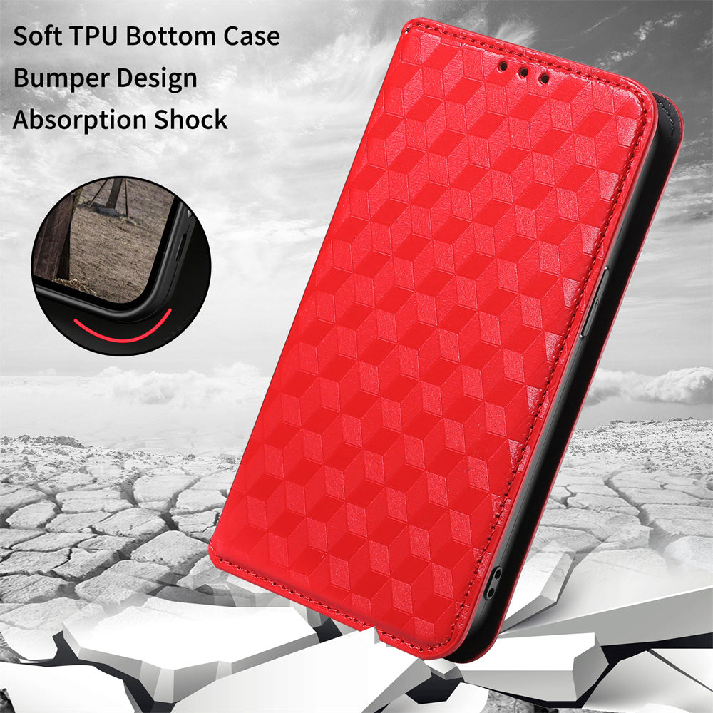 Leather Wallet Case for Samsung Galaxy S20 Ultra, Stand Feature Imprinted Rhombus Magnetic Absorption Flip Protective Cover - Red