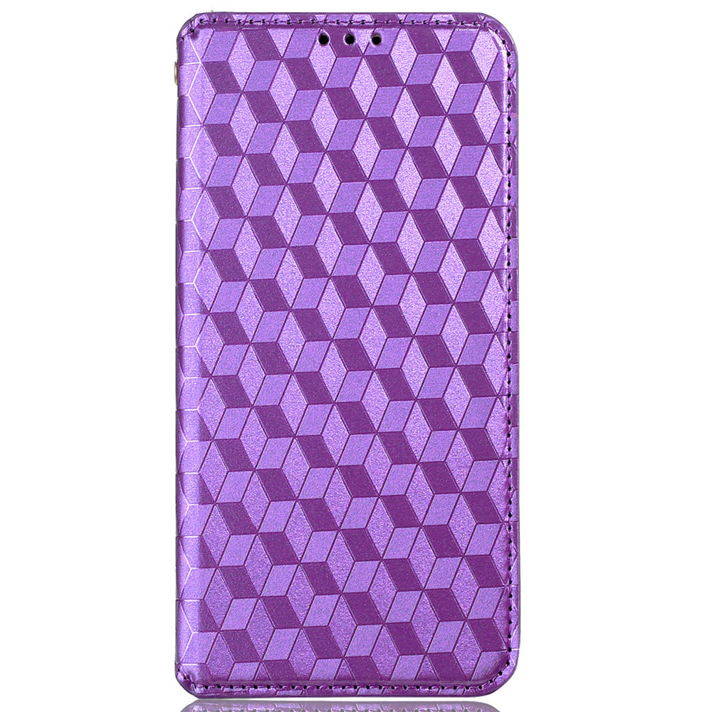Leather Wallet Case for Samsung Galaxy S20 Ultra, Stand Feature Imprinted Rhombus Magnetic Absorption Flip Protective Cover - Purple