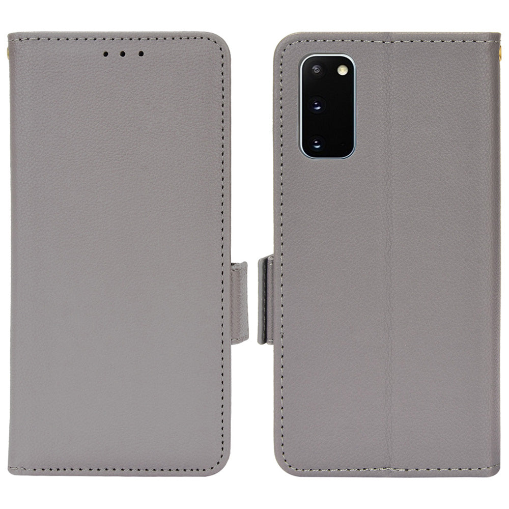 Litchi Texture Leather Stand Phone Case for Samsung Galaxy S20 4G/S20 5G, Side Double Magnetic Clasp Wallet Cover - Grey