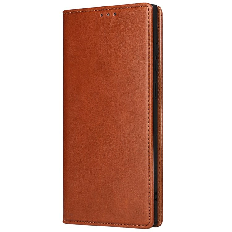 FIERRE SHANN For Samsung Galaxy S22 Ultra 5G PU Leather Wallet Stand Folio Flip Phone Case Magnetic Auto Closing Cover - Brown