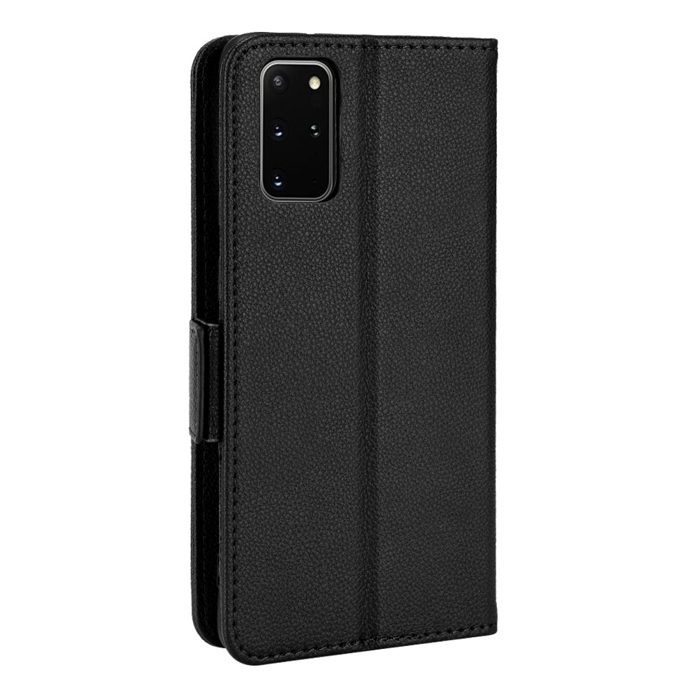 For Samsung Galaxy S20 Plus 4G/5G Litchi Texture Wallet Stand Phone Case Magnetic Clasp Anti-fall Protection Leather Cover - Black