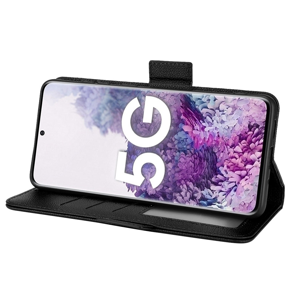 For Samsung Galaxy S20 Plus 4G/5G Litchi Texture Wallet Stand Phone Case Magnetic Clasp Anti-fall Protection Leather Cover - Black