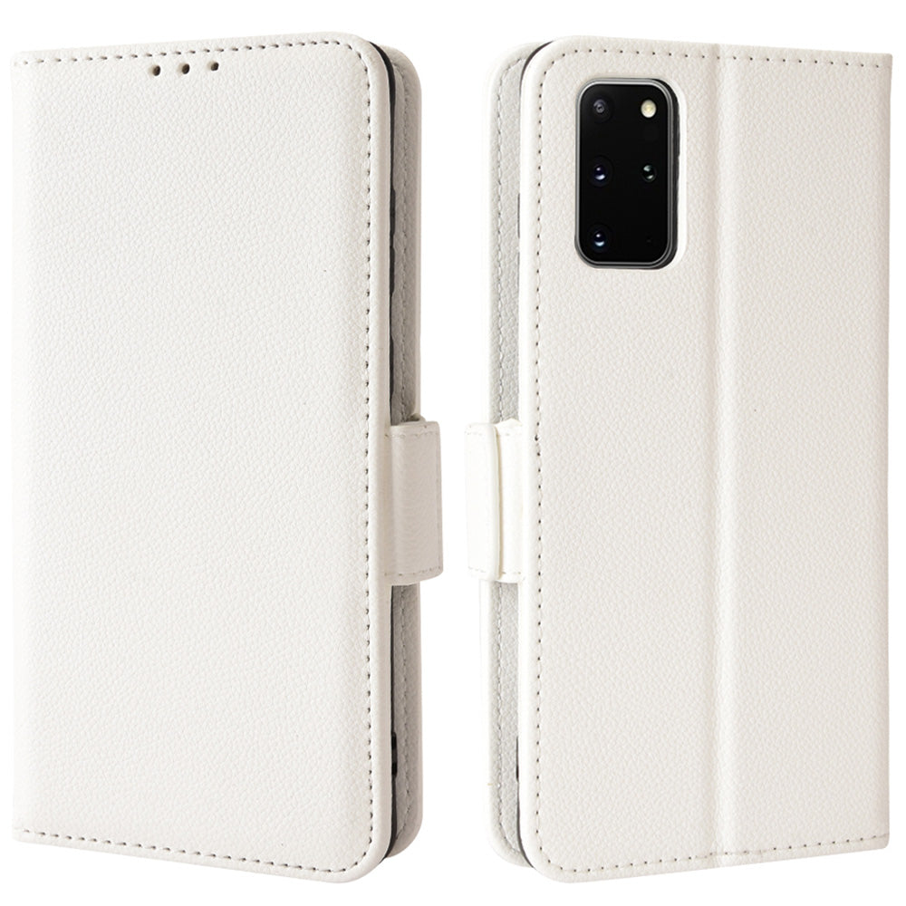 For Samsung Galaxy S20 Plus 4G/5G Litchi Texture Wallet Stand Phone Case Magnetic Clasp Anti-fall Protection Leather Cover - White