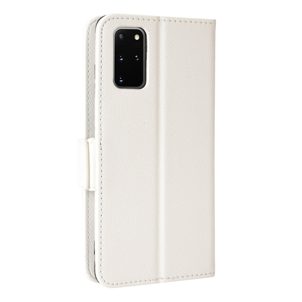 For Samsung Galaxy S20 Plus 4G/5G Litchi Texture Wallet Stand Phone Case Magnetic Clasp Anti-fall Protection Leather Cover - White
