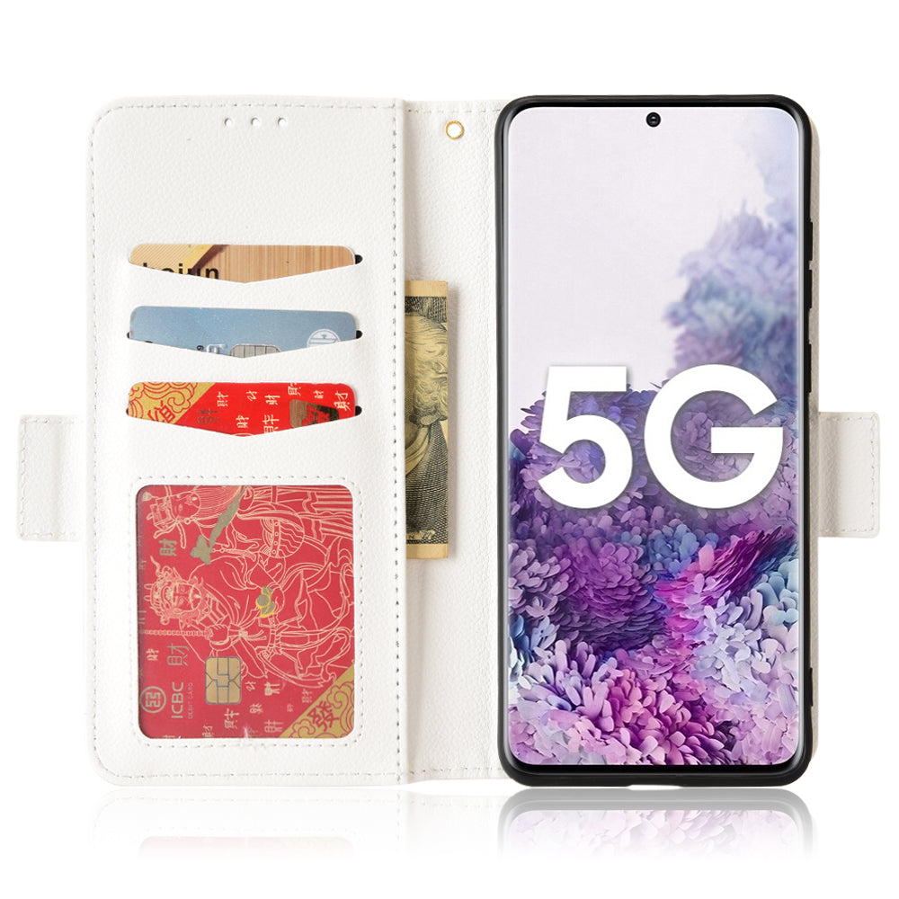 For Samsung Galaxy S20 Plus 4G/5G Litchi Texture Wallet Stand Phone Case Magnetic Clasp Anti-fall Protection Leather Cover - White