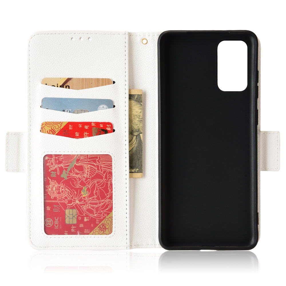 For Samsung Galaxy S20 Plus 4G/5G Litchi Texture Wallet Stand Phone Case Magnetic Clasp Anti-fall Protection Leather Cover - White