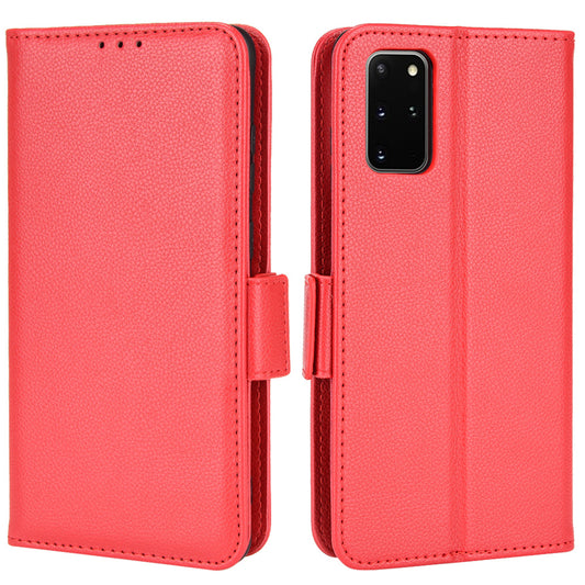 For Samsung Galaxy S20 Plus 4G/5G Litchi Texture Wallet Stand Phone Case Magnetic Clasp Anti-fall Protection Leather Cover - Red