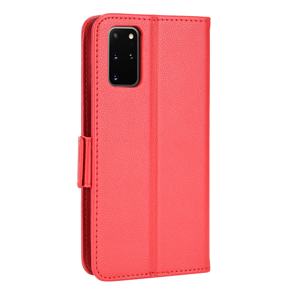 For Samsung Galaxy S20 Plus 4G/5G Litchi Texture Wallet Stand Phone Case Magnetic Clasp Anti-fall Protection Leather Cover - Red