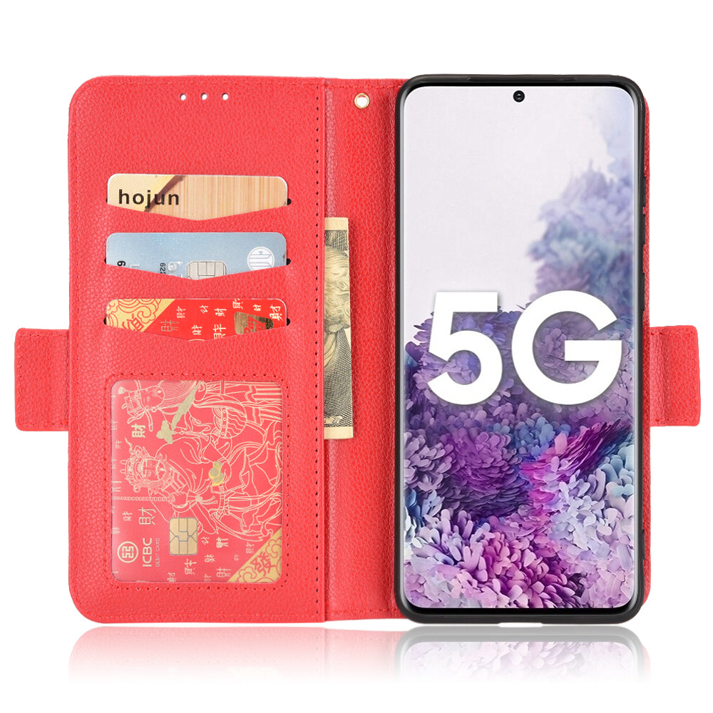 For Samsung Galaxy S20 Plus 4G/5G Litchi Texture Wallet Stand Phone Case Magnetic Clasp Anti-fall Protection Leather Cover - Red