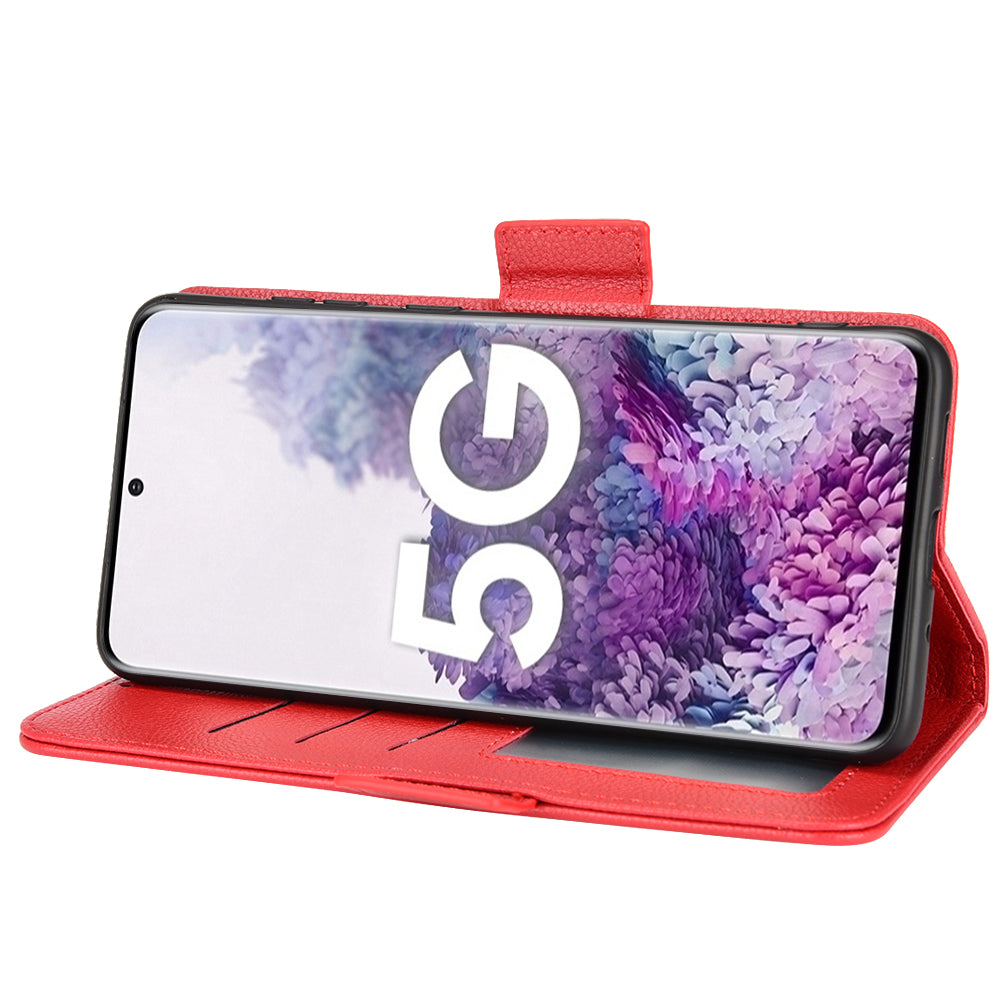 For Samsung Galaxy S20 Plus 4G/5G Litchi Texture Wallet Stand Phone Case Magnetic Clasp Anti-fall Protection Leather Cover - Red
