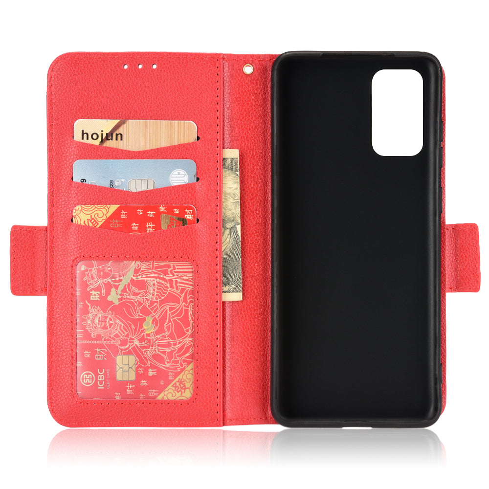 For Samsung Galaxy S20 Plus 4G/5G Litchi Texture Wallet Stand Phone Case Magnetic Clasp Anti-fall Protection Leather Cover - Red