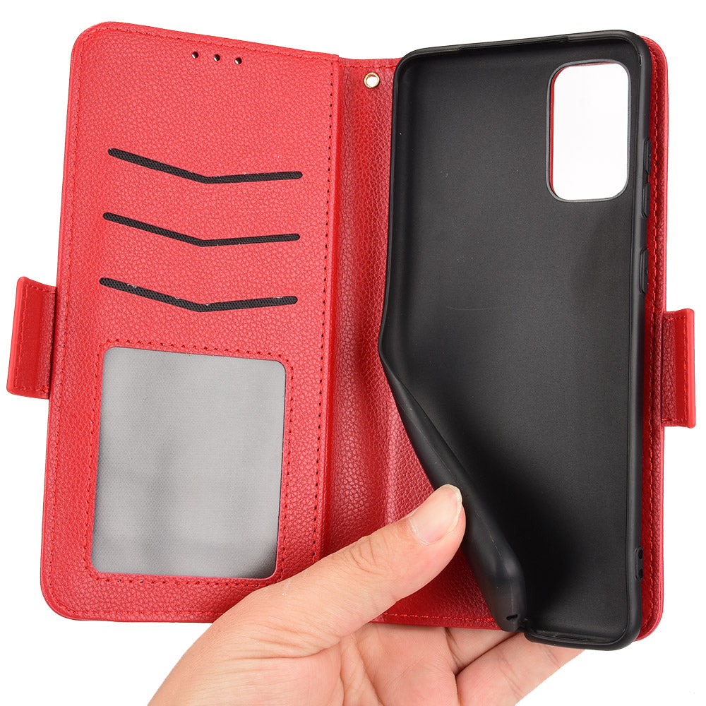 For Samsung Galaxy S20 Plus 4G/5G Litchi Texture Wallet Stand Phone Case Magnetic Clasp Anti-fall Protection Leather Cover - Red