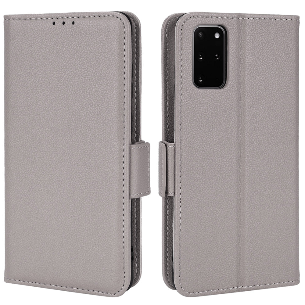 For Samsung Galaxy S20 Plus 4G/5G Litchi Texture Wallet Stand Phone Case Magnetic Clasp Anti-fall Protection Leather Cover - Grey