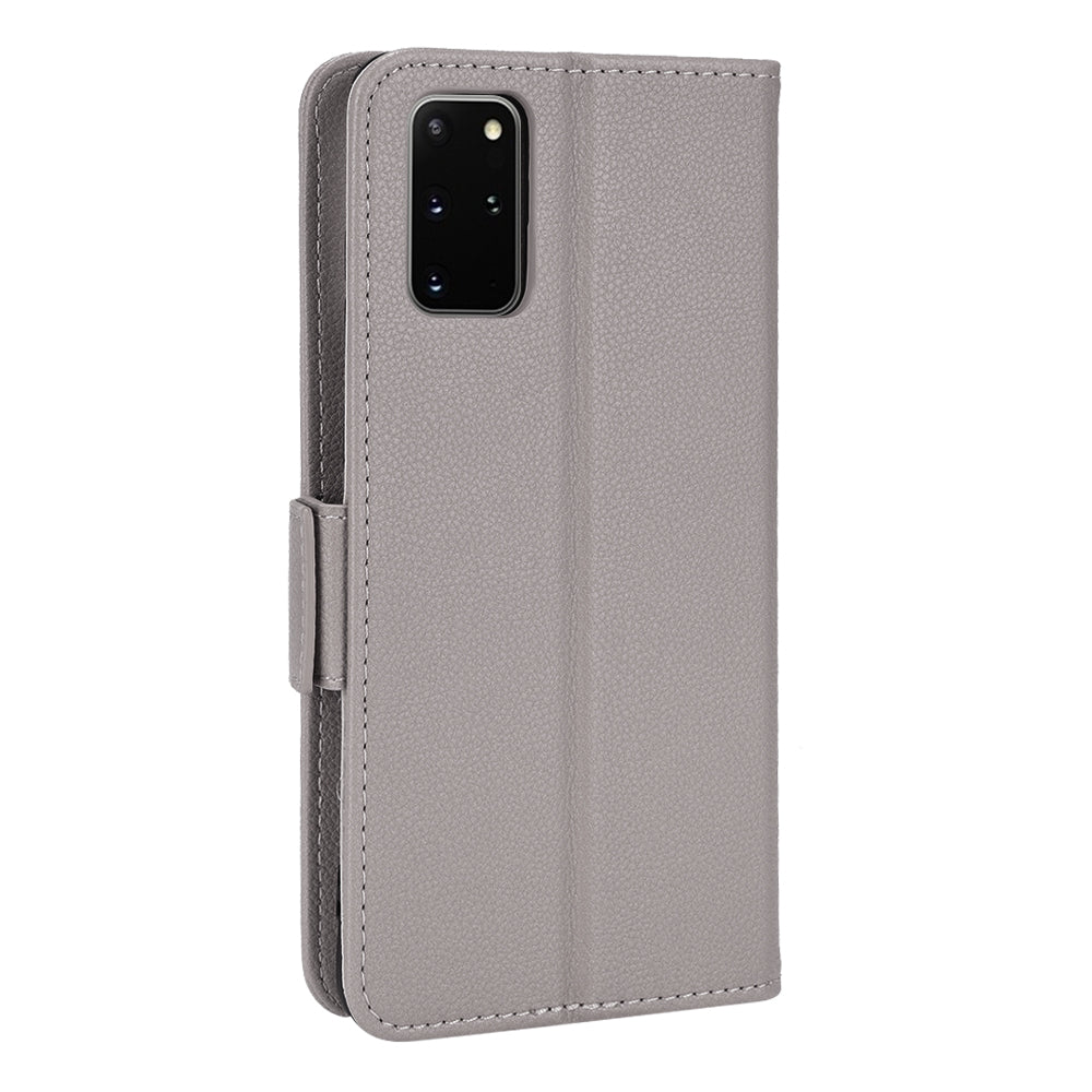 For Samsung Galaxy S20 Plus 4G/5G Litchi Texture Wallet Stand Phone Case Magnetic Clasp Anti-fall Protection Leather Cover - Grey