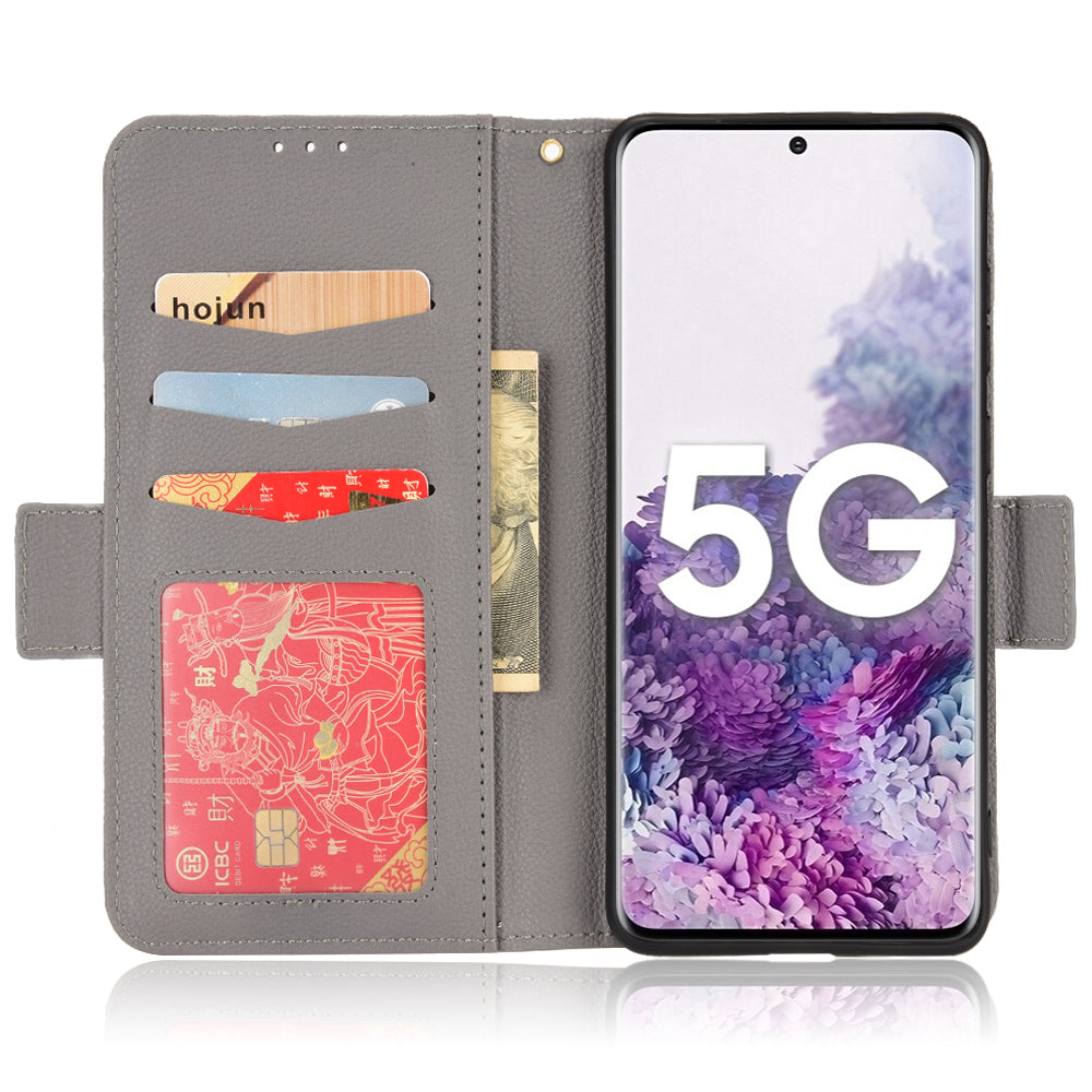 For Samsung Galaxy S20 Plus 4G/5G Litchi Texture Wallet Stand Phone Case Magnetic Clasp Anti-fall Protection Leather Cover - Grey