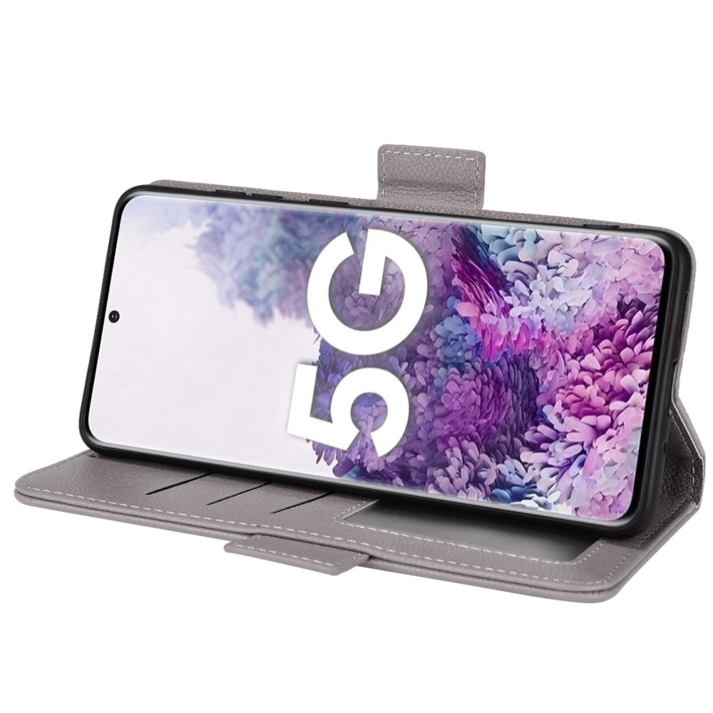 For Samsung Galaxy S20 Plus 4G/5G Litchi Texture Wallet Stand Phone Case Magnetic Clasp Anti-fall Protection Leather Cover - Grey