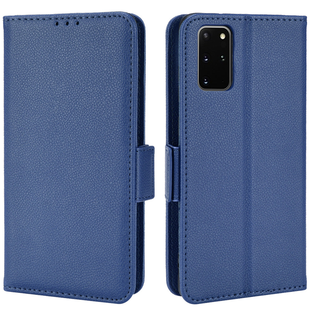 For Samsung Galaxy S20 Plus 4G/5G Litchi Texture Wallet Stand Phone Case Magnetic Clasp Anti-fall Protection Leather Cover - Dark Blue