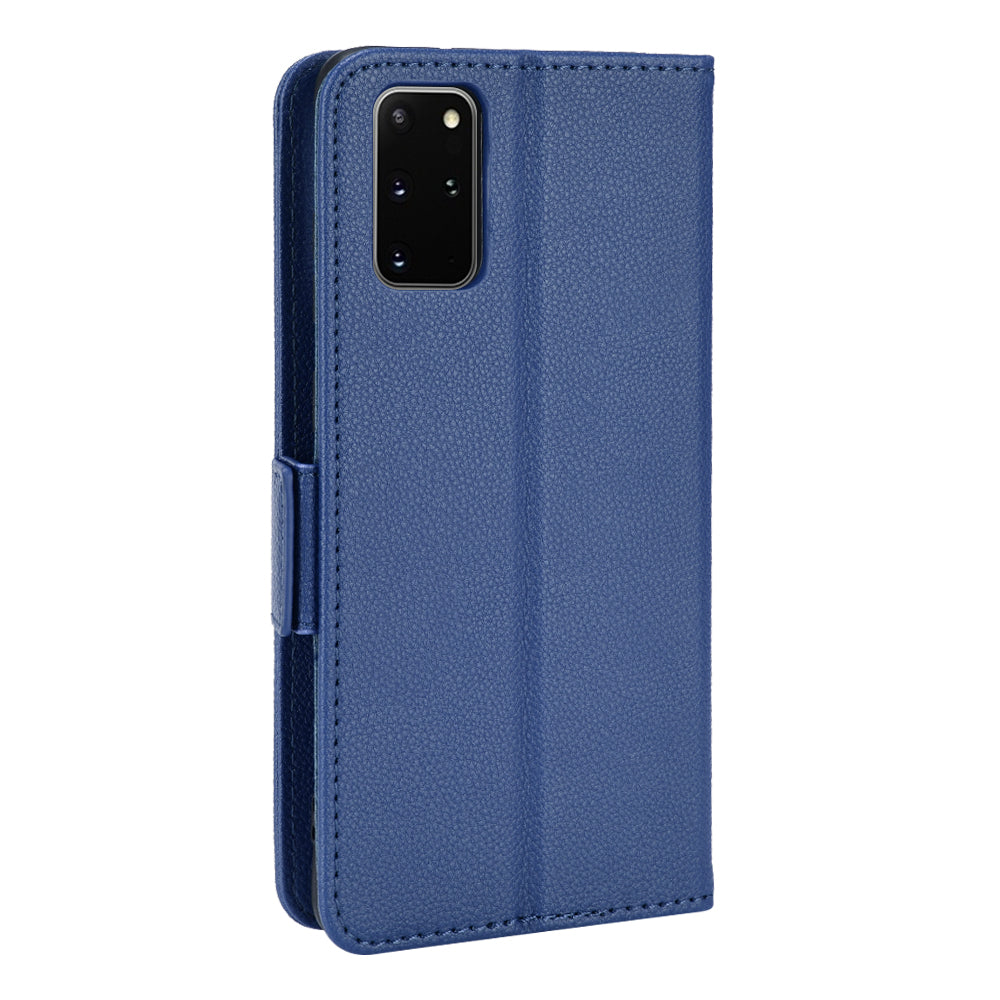 For Samsung Galaxy S20 Plus 4G/5G Litchi Texture Wallet Stand Phone Case Magnetic Clasp Anti-fall Protection Leather Cover - Dark Blue