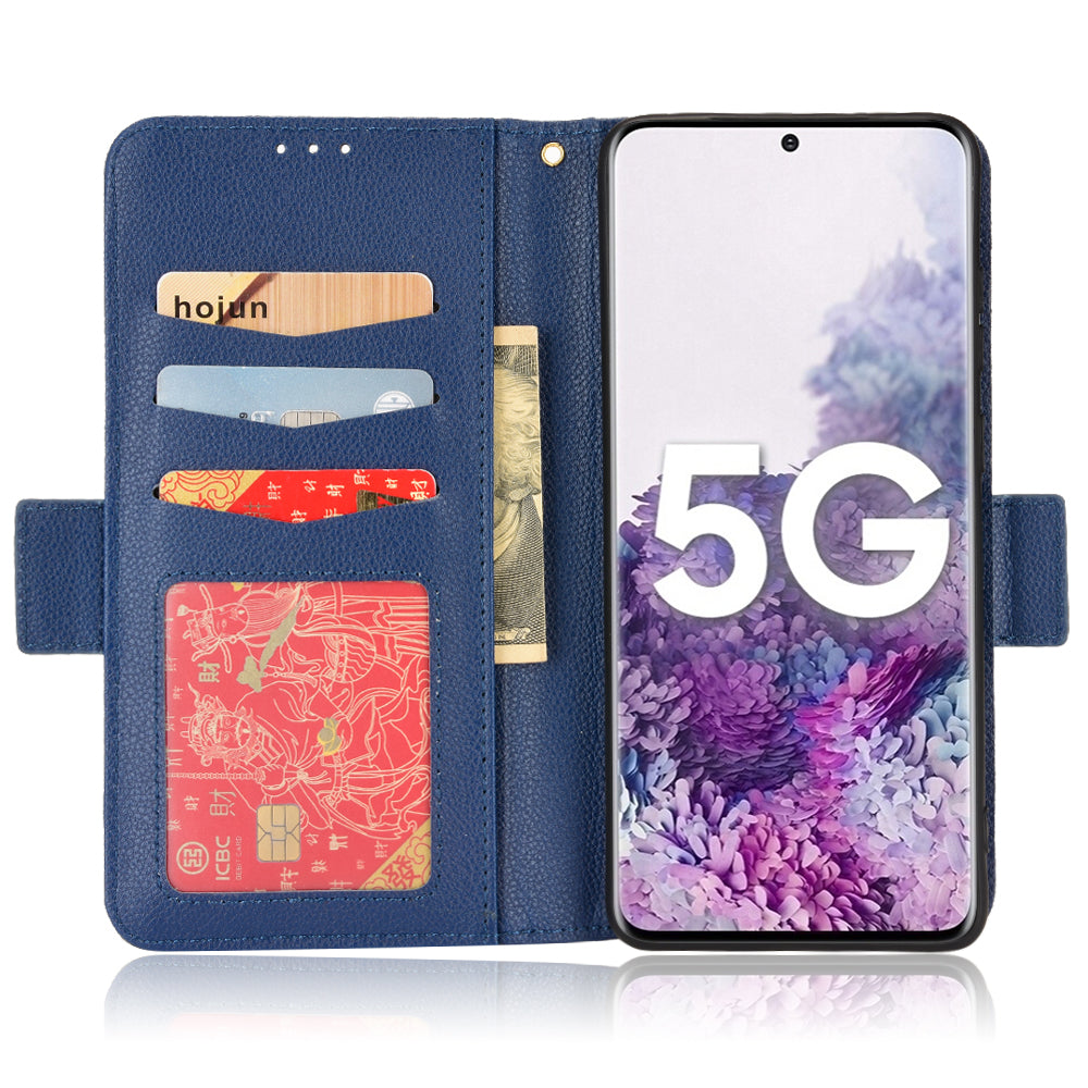 For Samsung Galaxy S20 Plus 4G/5G Litchi Texture Wallet Stand Phone Case Magnetic Clasp Anti-fall Protection Leather Cover - Dark Blue