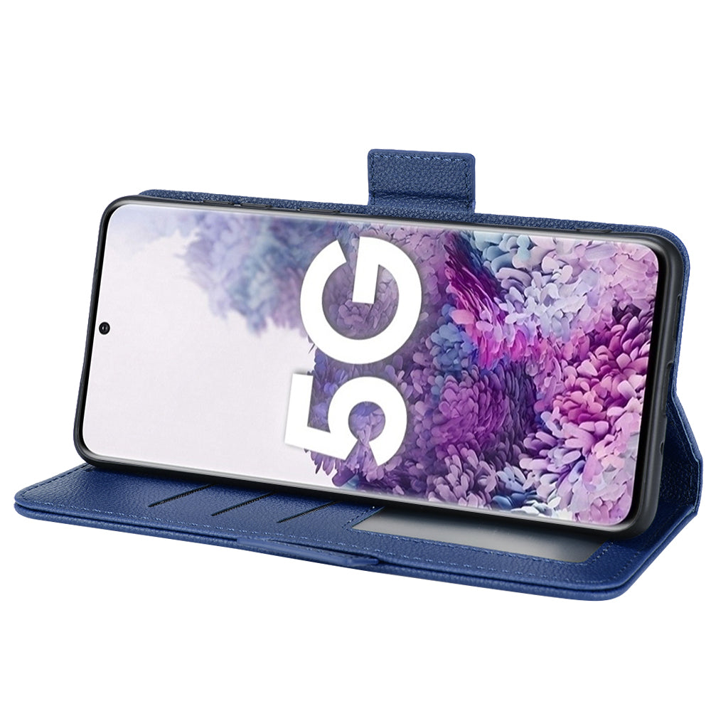 For Samsung Galaxy S20 Plus 4G/5G Litchi Texture Wallet Stand Phone Case Magnetic Clasp Anti-fall Protection Leather Cover - Dark Blue