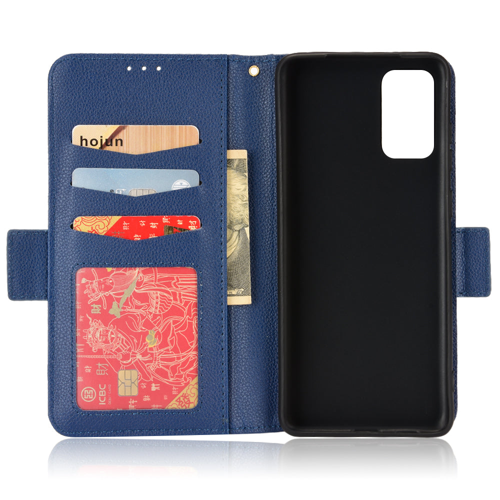 For Samsung Galaxy S20 Plus 4G/5G Litchi Texture Wallet Stand Phone Case Magnetic Clasp Anti-fall Protection Leather Cover - Dark Blue