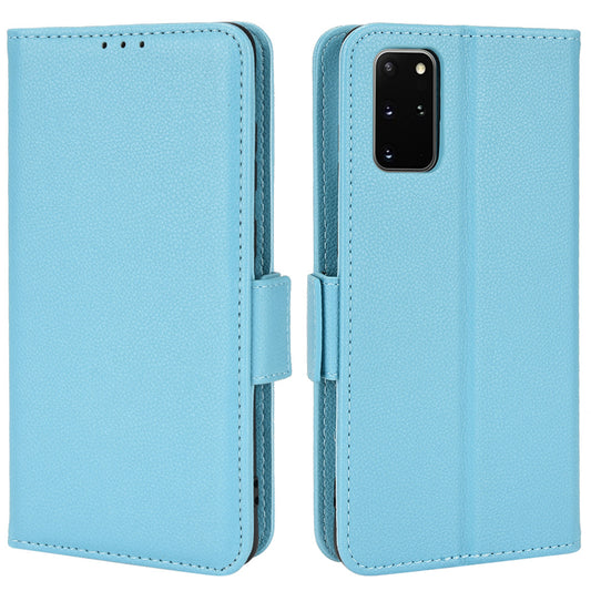 For Samsung Galaxy S20 Plus 4G/5G Litchi Texture Wallet Stand Phone Case Magnetic Clasp Anti-fall Protection Leather Cover - Baby Blue