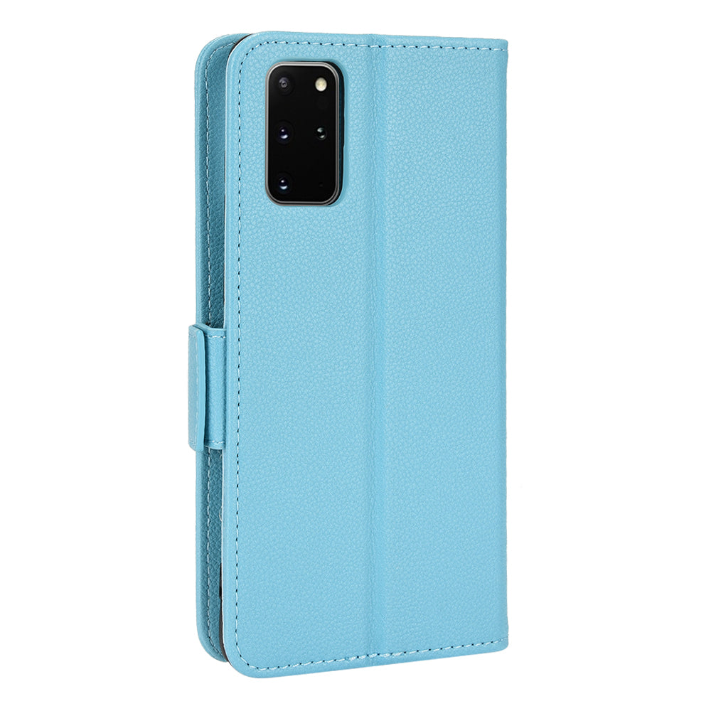 For Samsung Galaxy S20 Plus 4G/5G Litchi Texture Wallet Stand Phone Case Magnetic Clasp Anti-fall Protection Leather Cover - Baby Blue