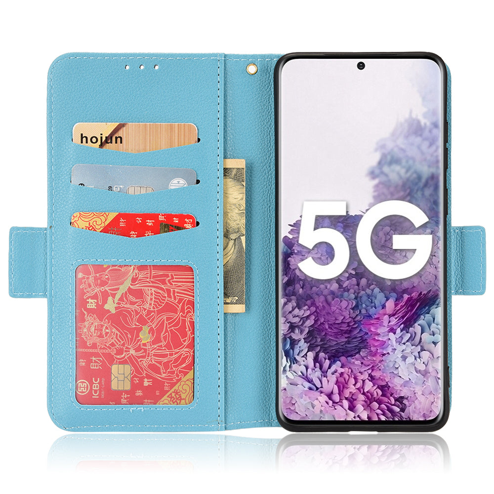 For Samsung Galaxy S20 Plus 4G/5G Litchi Texture Wallet Stand Phone Case Magnetic Clasp Anti-fall Protection Leather Cover - Baby Blue