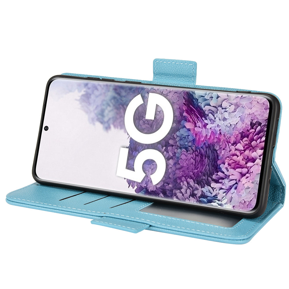 For Samsung Galaxy S20 Plus 4G/5G Litchi Texture Wallet Stand Phone Case Magnetic Clasp Anti-fall Protection Leather Cover - Baby Blue