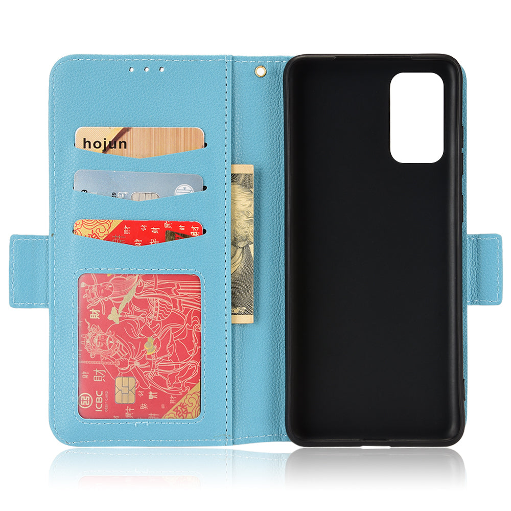 For Samsung Galaxy S20 Plus 4G/5G Litchi Texture Wallet Stand Phone Case Magnetic Clasp Anti-fall Protection Leather Cover - Baby Blue