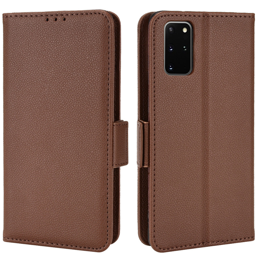 For Samsung Galaxy S20 Plus 4G/5G Litchi Texture Wallet Stand Phone Case Magnetic Clasp Anti-fall Protection Leather Cover - Brown