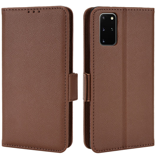 For Samsung Galaxy S20 Plus 4G/5G Litchi Texture Wallet Stand Phone Case Magnetic Clasp Anti-fall Protection Leather Cover - Brown