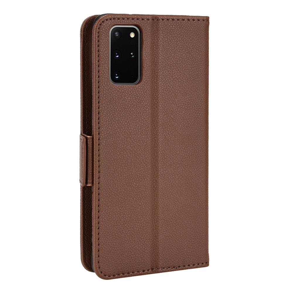 For Samsung Galaxy S20 Plus 4G/5G Litchi Texture Wallet Stand Phone Case Magnetic Clasp Anti-fall Protection Leather Cover - Brown