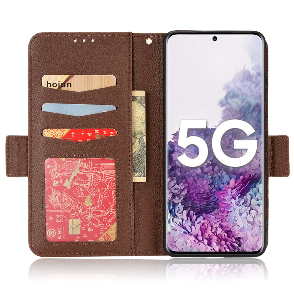 For Samsung Galaxy S20 Plus 4G/5G Litchi Texture Wallet Stand Phone Case Magnetic Clasp Anti-fall Protection Leather Cover - Brown