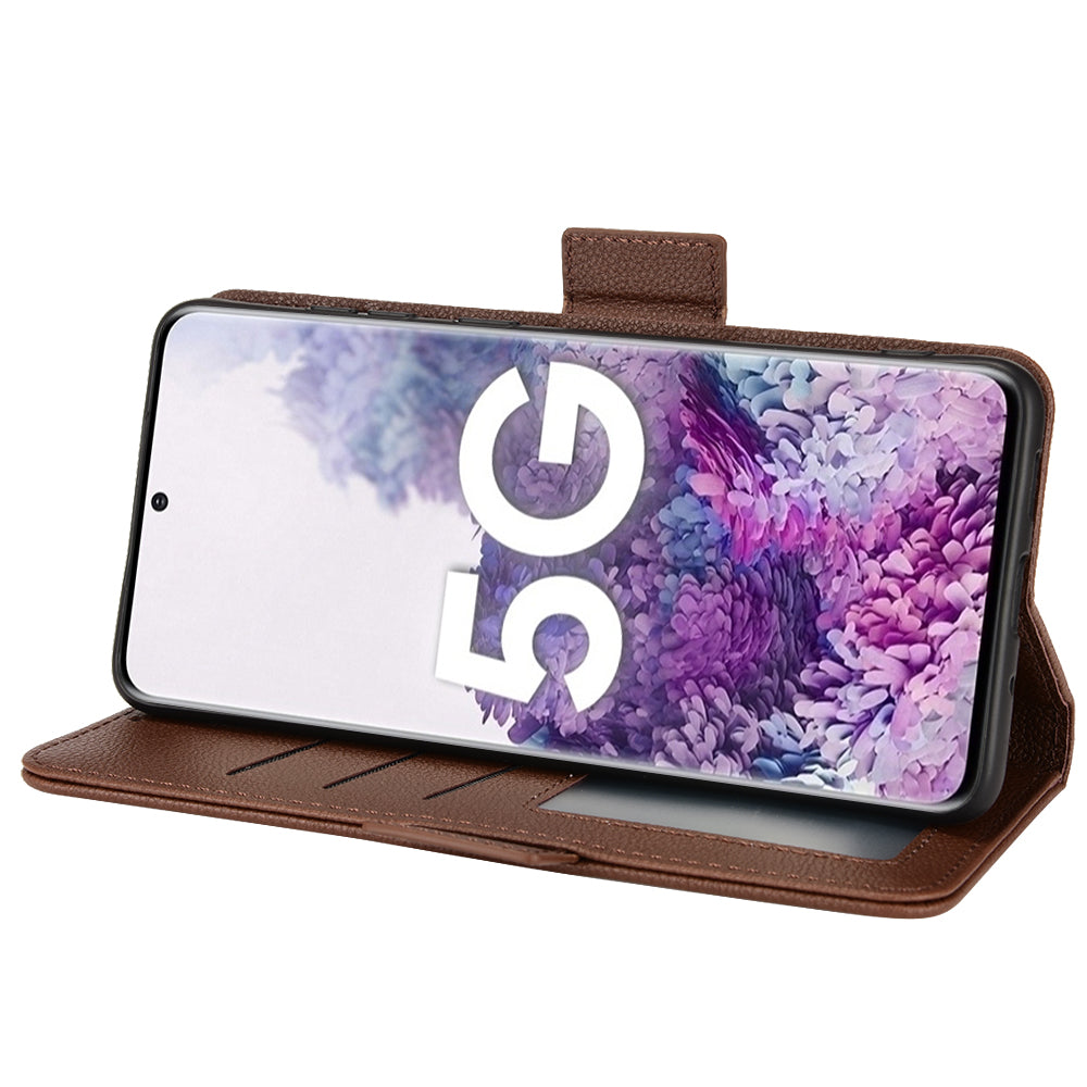For Samsung Galaxy S20 Plus 4G/5G Litchi Texture Wallet Stand Phone Case Magnetic Clasp Anti-fall Protection Leather Cover - Brown