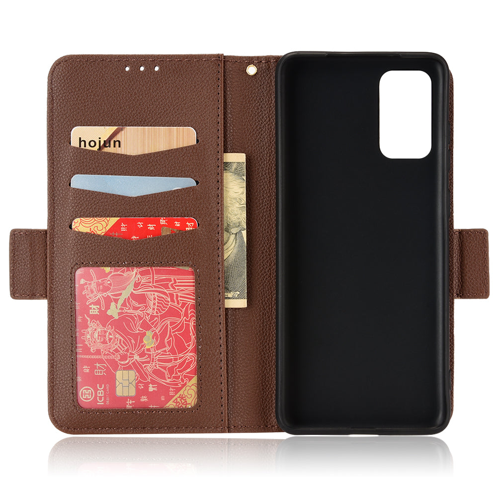 For Samsung Galaxy S20 Plus 4G/5G Litchi Texture Wallet Stand Phone Case Magnetic Clasp Anti-fall Protection Leather Cover - Brown
