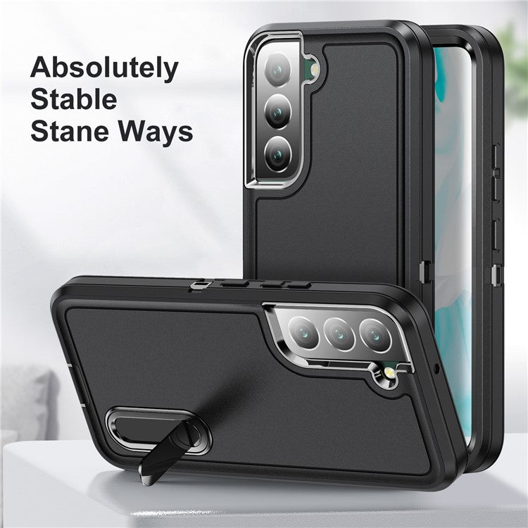 Defender Series Metal Kickstand Phone Case for Samsung Galaxy S22 5G, Drop-resistant PC + TPU Hybrid Cover - Black/Black