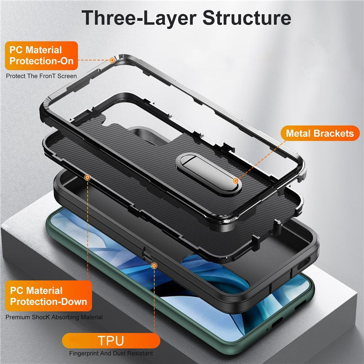 Defender Series Metal Kickstand Phone Case for Samsung Galaxy S22 5G, Drop-resistant PC + TPU Hybrid Cover - Black/Black