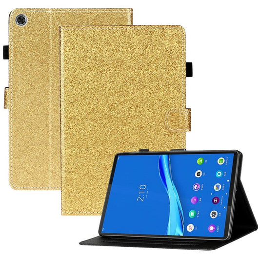 For Samsung Galaxy Tab A8 10.5 (2021) /  A8 10.5 (2022)  X205 / X200 Glittery Powder PU Leather Stand Tablet Case Cover with Card Holder - Gold