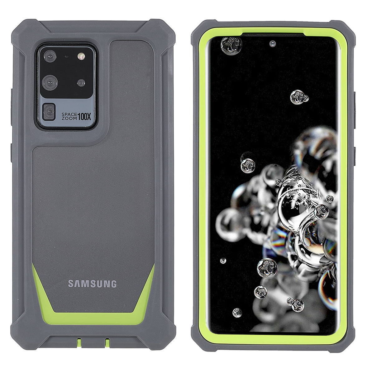 For Samsung Galaxy S20 Ultra Precise Cutout Anti-drop Soft TPU Frame + Durable Acrylic Back Detachable 2-in-1 Phone Case - Dark Grey/Grass Green