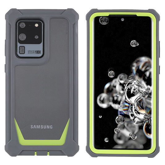 For Samsung Galaxy S20 Ultra Precise Cutout Anti-drop Soft TPU Frame + Durable Acrylic Back Detachable 2-in-1 Phone Case - Dark Grey/Grass Green
