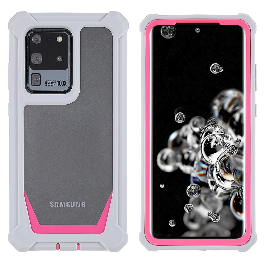 For Samsung Galaxy S20 Ultra Precise Cutout Anti-drop Soft TPU Frame + Durable Acrylic Back Detachable 2-in-1 Phone Case - Grey/Rose