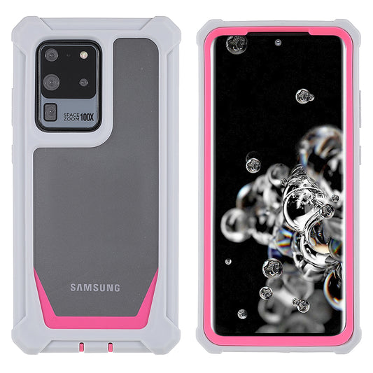 For Samsung Galaxy S20 Ultra Precise Cutout Anti-drop Soft TPU Frame + Durable Acrylic Back Detachable 2-in-1 Phone Case - Grey/Rose